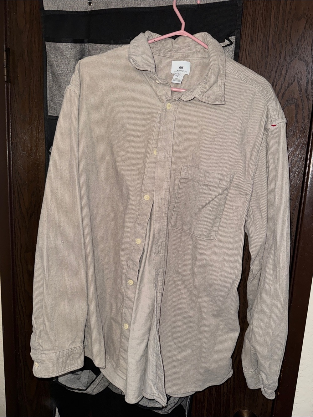 H&M Men's Light Beige Corduroy Button-Down Shirt